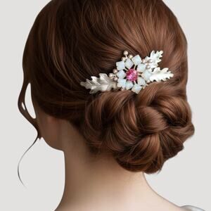 Bridal Hair Comb Winter Wedding Accessory Silver Leaf Winter White